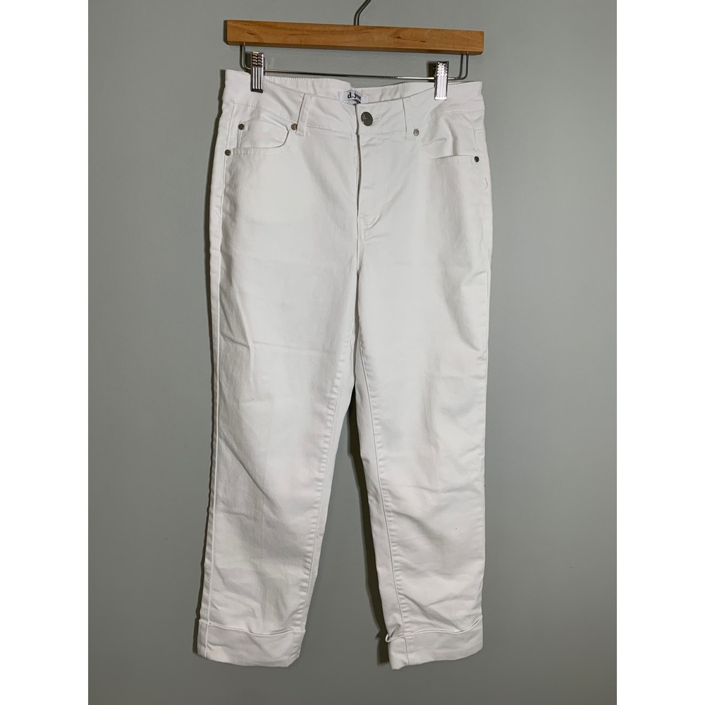 d.jeans Straight Leg Cuffed Denim Pants Women Size 6 White Mid Rise Stretch